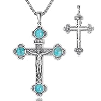 Orthodox Cross Necklace for Men Women 925 Sterling Silver Crucifix Pendant Black Onyx/Coral/Turquoise Necklace Double Sided Virgin Mary Necklace Prayer Religious Jewelry