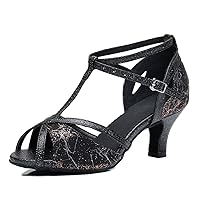 TDA Women's Comfort Prom T-Strap Floral Synthetic Tango Salsa Jazz Rumba Latin Dance wedding Shoes