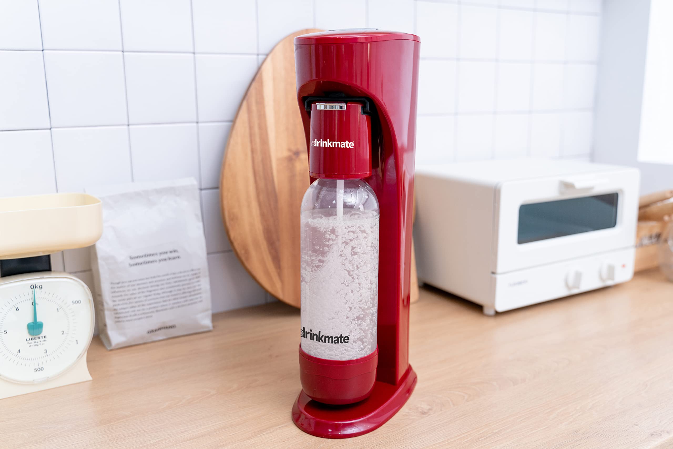 DrinkMate OmniFizz Sparkling Water and Soda Maker, Carbonates Any Drink Without Diluting It, CO2 Cylinder Not Included (Royal Red)