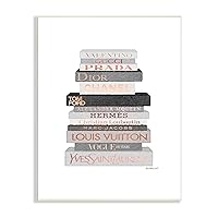 Stupell Industries Neutral Grey and Rose Gold Fashion Bookstack Wall Plaque, 12.5 x 18.5