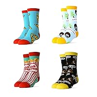 Kid's Novelty Crew Socks Combo, 4 Pairs of Funny Crazy Cool Dress Socks for Girls & Boys, Size 1-5