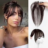 Bangs Hair Clip,Clip in Bangs Hair Toppers for Women 100% Real Human Hair Clip on Bangs for Women Brown Black Wispy Fack Bangs 360°Cover Lace Topper Bangs for Daily Wear