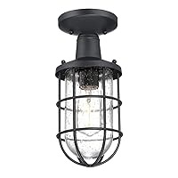Westinghouse Lighting 6113100 Crestview 5 Inch Vintage-Style One-Light Outdoor Semi Flush Mount Ceiling Light, Textured Black Finish, Clear Seeded Glass
