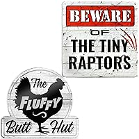 Bigtime Signs Beware of Tiny Raptors Sign and Chicken Coop Sign - Funny Chicken Coop, Farm, Home, Kitchen, Outdoor, Rooster/Hen House Decoration - 2 holes for Easy Hanging, Strong PVC Material - Silly