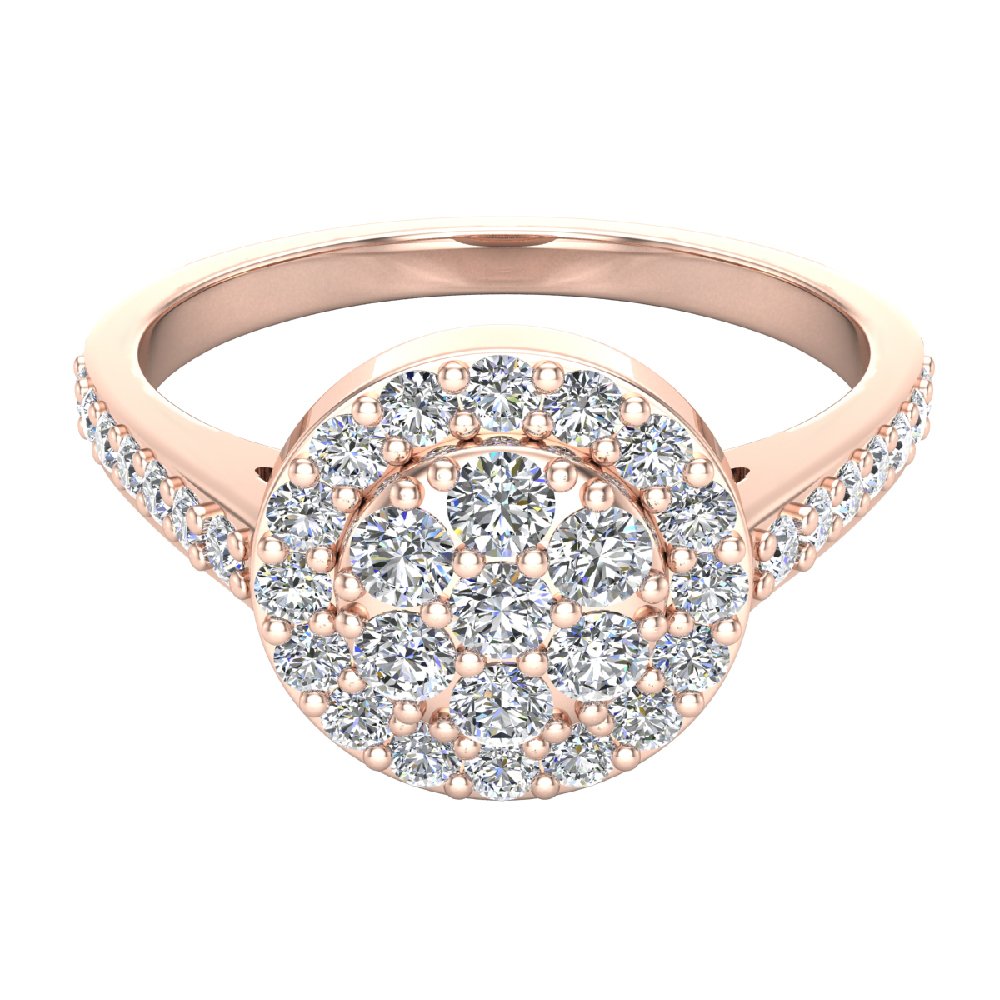 Glitz Design Dainty Flower Cluster Diamond Halo Engagement Ring 0.80 ctw 14K Gold