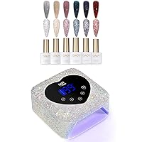 GAOY Reflective Glitter Gel Nail Polish Set of 6 Colors Including Pink Red Silver Holographic Gel Polish Kit and Cordless UV Light for Gel Nails