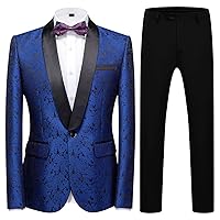 Mens Suit Slim Fit 2 Piece Formal Skinny Floral Tuxedo Suit Set Shawl Lapel for Wedding Dinner Party