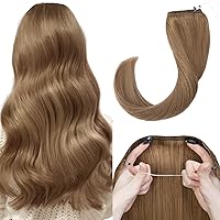 MY-LADY Invisible Wire Hair Extensions Real Human Hair 18 Inch Light Brown with Transparent Wire Adjustable 2 Secure Clips in Hair Extensions Hairpiece for Women 1 Piece Remy Human Hair Extension