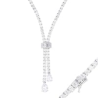 Sterling Silver Rhodium Round, Baguette & Pear Cubic Zirconia 18