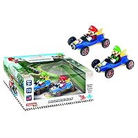 Carrera Pull & Speed 15813018 Official Licensed Kids Mario Kart Toy Car Pull Back Vehicle for Ages 3 and Up - Mach 8 Mario/Mach 8 Luigi