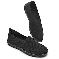 BABUDOG Women's Mesh Flats Shoes Breathable Slip on Shoes Casual Black and White Flats Comfortable Walking Shoes
