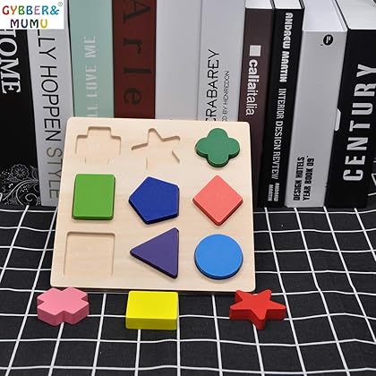 GYBBER&MUMU Preschool Colorful Wooden Shape Puzzle sorter Blocks for Toddlers 18 Month