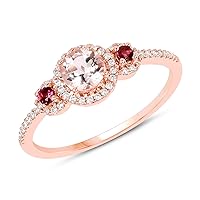 0.63 Carat Genuine Morganite, Pink Tourmaline and White Diamond 14K Rose Gold Ring