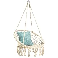 Hammock Swing Chair for 2-12 Years Old Kids,Handmade Knitted Macrame Hanging Swing Chair for Indoor,Bedroom,Yard,Garden- 230 Pound Capacity Off-White- 25.59