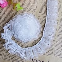 10 Yard Pleated Organza Lace Edge Trim Ribbon 1 inch Wide Assorted Colors Trimming Ruffle Fabric Embroidered Sewing Craft Wedding Bridal Dress Party Decoration Clothes Embellishment (White)