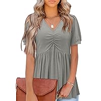 BETTE BOUTIK Womens V Neck Short Sleeve Tunic Tops Dressy Summer Shirts Loose Comfy Blouses