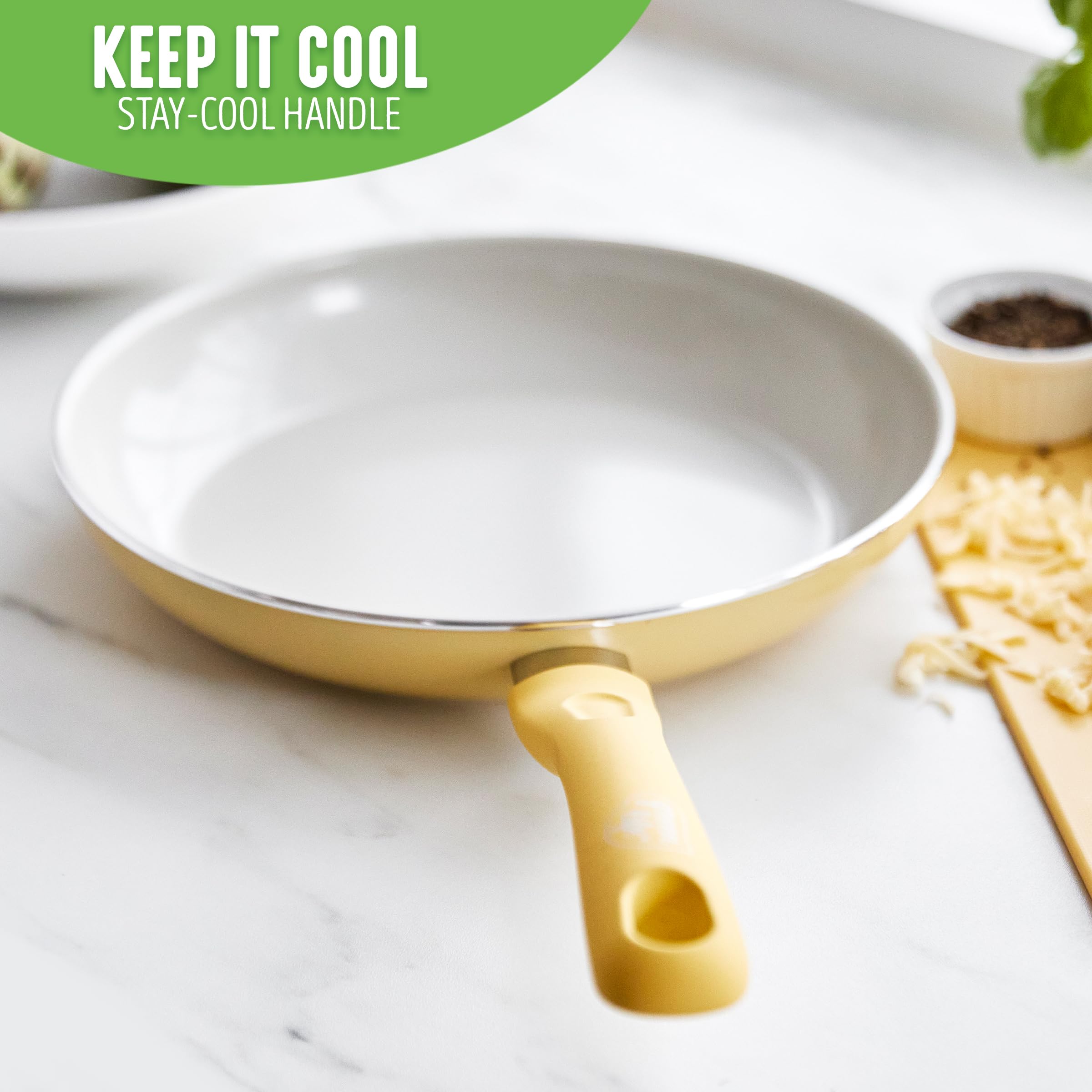 GreenLife Sandstone Healthy Ceramic Nonstick 10” Frying Pan Skillet, PFAS-Free, Dishwasher Safe, Yellow
