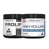 PEScience High Volume + Prolific Pre-Workout Stack, Powerful Nitric Oxide & Energy Supplement Bundle, Black Cherry