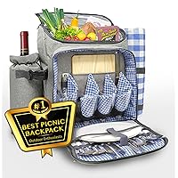 Premium Picnic Basket Backpack for 4: Insulated Bag with Plaid Blanket, Travel Set, Wine & Cheese Kit, Compact Hiking Knapsack, Beach Essentials, Outdoor Family Tote, Waterproof & Eco-Friendly