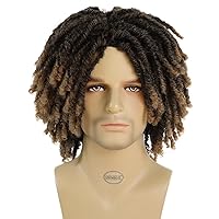 GNIMEGIL Short Dreadlocks Wig for Black Man Afro Bob Ombre Light Brown Crochet Twist Hair Braided Wig Natural Synthetic Wig Breaking Street Dance Breathable Wig Cap