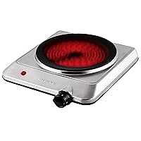OVENTE Countertop Infrared Single Burner, 1000W Electric Hot Plate w/ 7.5” Ceramic Glass Cooktop, 6 Level Temperature Setting & Easy to Clean Base, Compact Stove for Home Dorm Office, Silver BGI201S