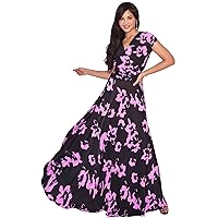 KOH KOH Womens Short Cap Sleeves Abstract Flower Print Long Maxi Dress Gown
