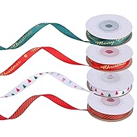 Christmas Ribbons, 3/8 Inches Christmas Grosgrain Ribbon for Gift Wrapping Festival Holiday Party Hair Bow Clips DIY Crafts Decoration(4 Rolls Christmas Ribbons)
