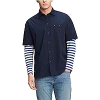 Tommy Hilfiger Mens Oversized Striped Sleeve Button Up Shirt