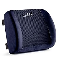 ComfiLife Lumbar Support Back Pillow Office Chair and Car Seat Cushion - Memory Foam with Adjustable Strap and Breathable 3D Mesh (Navy)