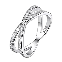 Suplight 925 Sterling Silver Eternity Rings Cubic Zirconia Fake Diamond Stackable Wedding Engagement Bands for Women(with Gift Box)
