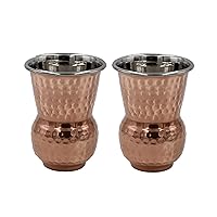 bona fide Hammered Outside pure Copper Inside Nickel Plated Tumbler Moscow Mule Mugs Copper Tumbler Cups pure copper glass for mule cocktail beverages soft drinks Handcrafted Set of 2 (400) ml 13 oz
