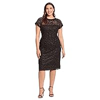 Maggy London Women's Plus Size Holiday Foil Glitter Shimmer Metallic Dress Occasion Party Guest of, Black/Gold