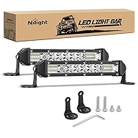 Nilight Slim LED Light Bar 2Pcs 7 Inch 16LED Single Row Spot Flood Combo Fog Light Driving Light Work Light Roof Bumper Lamp Offroad Light for 4x4 Trucks SUV ATV UTV, 2 Years Warranty