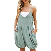 Womens Rompers Plus Size U Neck Summer Outfits 2024 Sleeveless Solid Color Comfy Loose Fashion Jumpsuit With Pocket