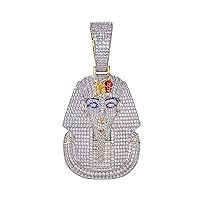 Mens 14k Gold Finish Money Egyptian King TUT Pharaoh Iced Prong Set for Cuban Chain Men, Miami Fits to Cuban Link Chain Choker Necklace (Pendant Only) Fits Upto 18mm Chains