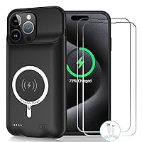 Wireless Charging Case for iPhone 15 Pro Max, 12000mAh High Capacity Portable Rechargeable Battery Case Qi Wireless Charging with iPhone 15 Pro Max (6.7 inch) Extended Battery Charger Case (Black)