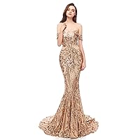 Elinadress Women's Off Shoulder Sequined Evening Party Maxi Dress Mermaid Prom Gown
