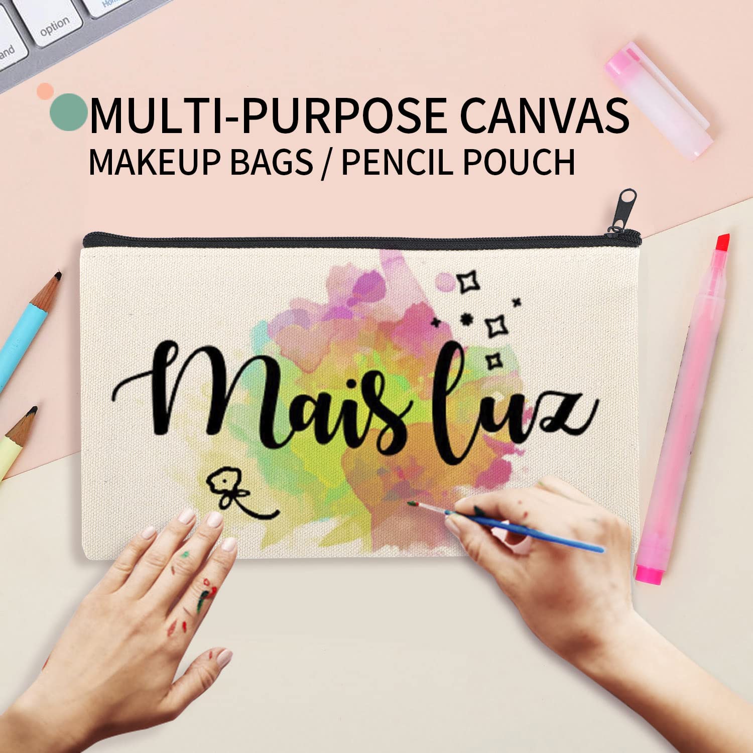 PABUES 8×4.7 Inch Blank DIY Craft Bag Canvas Pencil Case Blank Makeup Bags- Canvas Pencil Pouch Bulk Canvas Cosmetic Bag Multi-Purpose Travel Toiletry Bag Canvas Zipper Bags