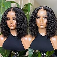Curly Hair HD Transparent Lace Front Wigs Human Hair 180 Density Short Curly Bob Wigs Brazilian Remy Human Hair HD Lace Front Wigs 13x4 Lace Frontal Human Hair Wigs Deep Wave Wig For Women 8 Inch