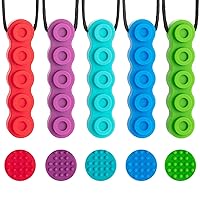 Necklaces for Sensory Kids, 5 Packs Sensory Nsodinevus Necklaces, Made of Food Grade Silicone for Autistic, ADHD, Oral Motor Boys and Girls Children Chewelry Rainbow colors