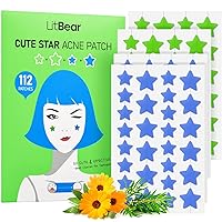 LitBear Acne Patch Pimple Patch, Blue and Green Star Acne Absorbing Cover Patch, Hydrocolloid Acne Patches for Face Zit Patch Pimple Sticker Acne Dots, Tea Tree Oil + Centella (112 Count)