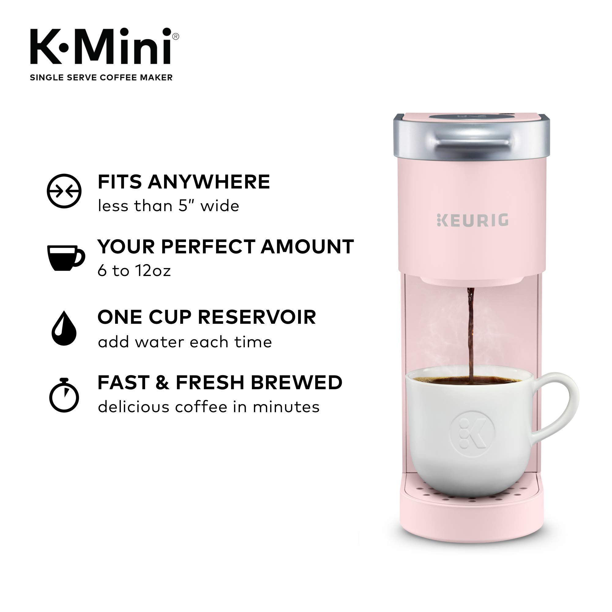 Keurig K-Mini Single Serve K-Cup Pod Coffee Maker, Dusty Rose, 6 to 12 oz. Brew Sizes