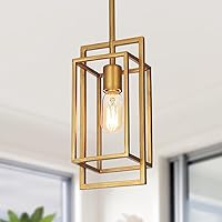 KSANA Gold Pendant Lighting, Modern Antique Golden Geometric Cage Hanging Light Fixture for Kitchen Island, Foyer, Dining Room and Hallway
