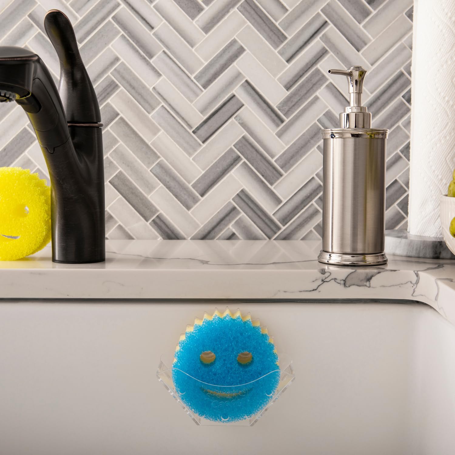 Scrub Daddy Sponge Holder - Sink Caddy - Sink Organizer for Kitchen & Bathroom - Easy to Clean Suction Sponge Holder - Self Draining Sponge Caddy - Dishwasher Safe for Sponges & Scrubbers