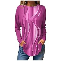 Long Sleeve Shirts for Women,Womens 3D Printed Round Neck Tunic Tops Oversized Medium Long Pullover Loose Fit Blouse