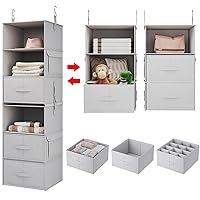 Vailando 6-Shelf Hanging Closet Organizer, 2 Separable 3-Shelf Hanging Shelves with 3 Drawers for Wardrobe, Nursery, Baby Clothes Organization and Storage