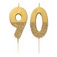 Talking Tables 90th Birthday Number Cake Candle Topper Gold Dipped in Glitter