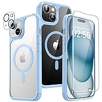TAURI 5-in-1 Magnetic for iPhone 15 Case Blue, [Compatible with Magsafe] [Not Yellowing] with 2X Screen Protector +2X Camera Lens Protector, Slim Shockproof Phone Case for iPhone 15