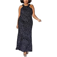 Morgan & Co Womens Glitter A-line Dress, Blue, 18W