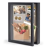 11x14 Shadow Box Frame Memory Box Flower Shadow Box Display Case with Linen Back Glass Magnetic Door for Memorabilia Awards Medals Photos Rustic Black Wall and Tabletop